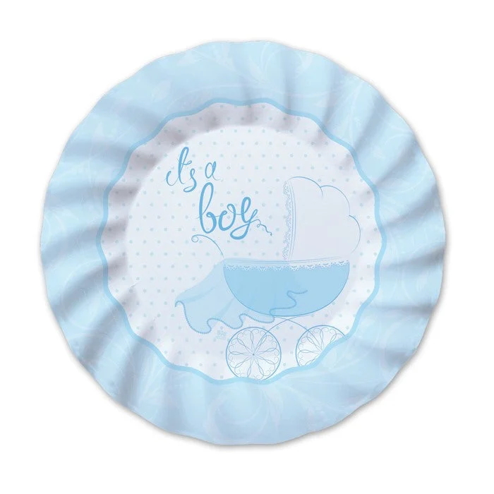 Big Party Piatti Carta It's a Boy D 25 Cm Cf 8 Pz Bianco Celeste