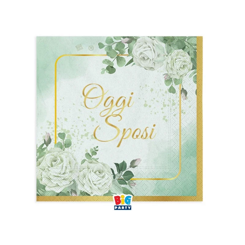 Big Party Tovaglioli 25 x 25 Cm Oggi Sposi Eucalipto Cf 16 Pz