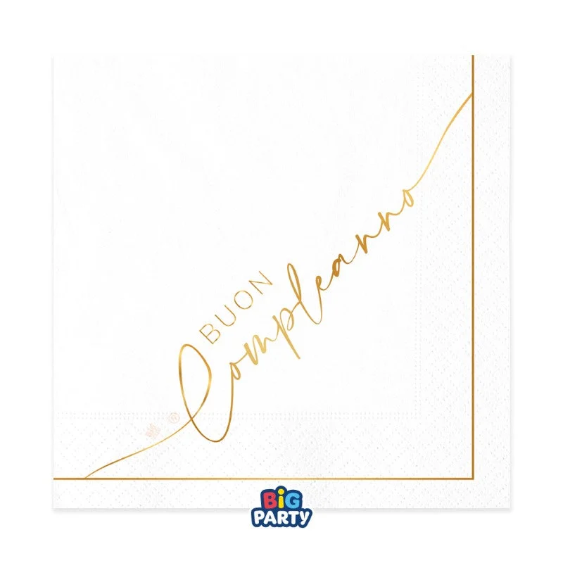 Big Party Tovaglioli Carta Buon Compleanno Gold 33 x 33 Cm Bianco Oro