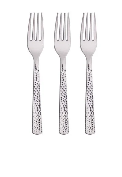 Bigiemme Forchette Plastica Metallizzate Argento Hammered 24 Pz