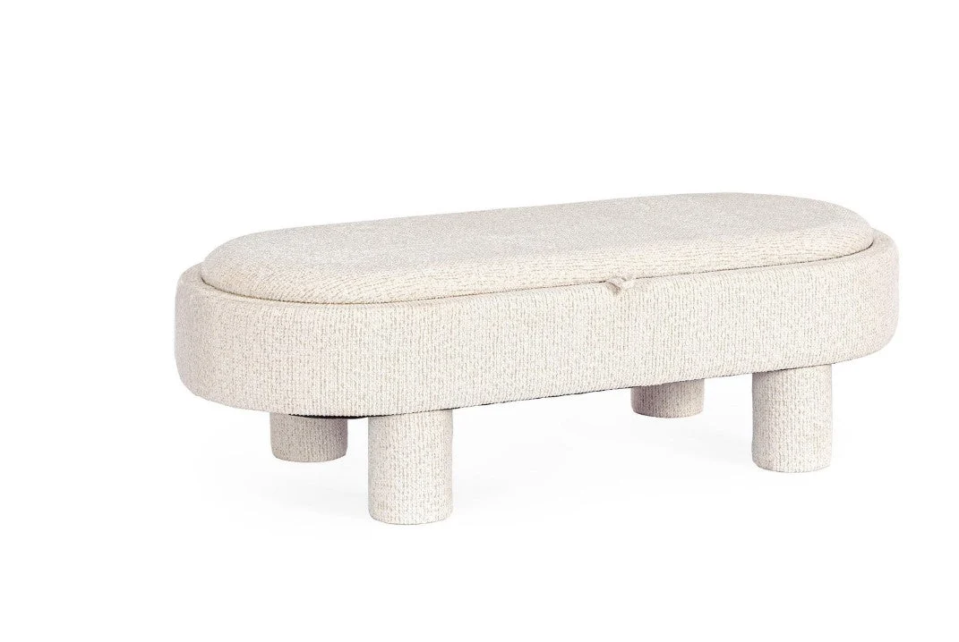 Bizzotto Pouf  Tanya con Vassoio Ovale H 33 Cm 110 x 50 Cm Bianco