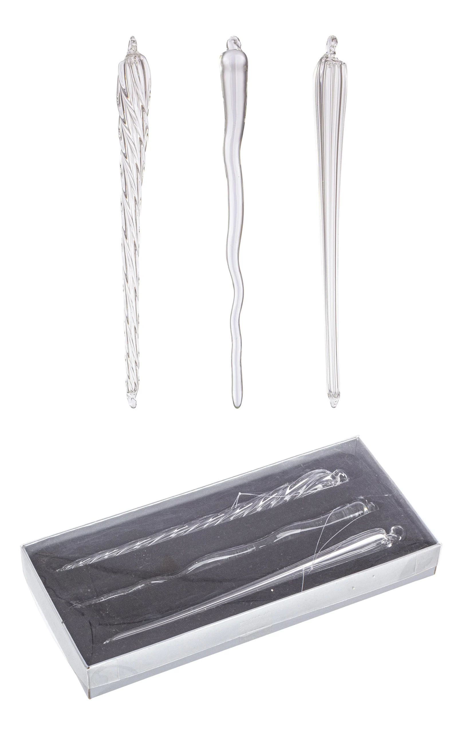 Bizzotto Set 3 Pendaglio Icicle H 17,5 Cm Ass. Vetro Trasparente