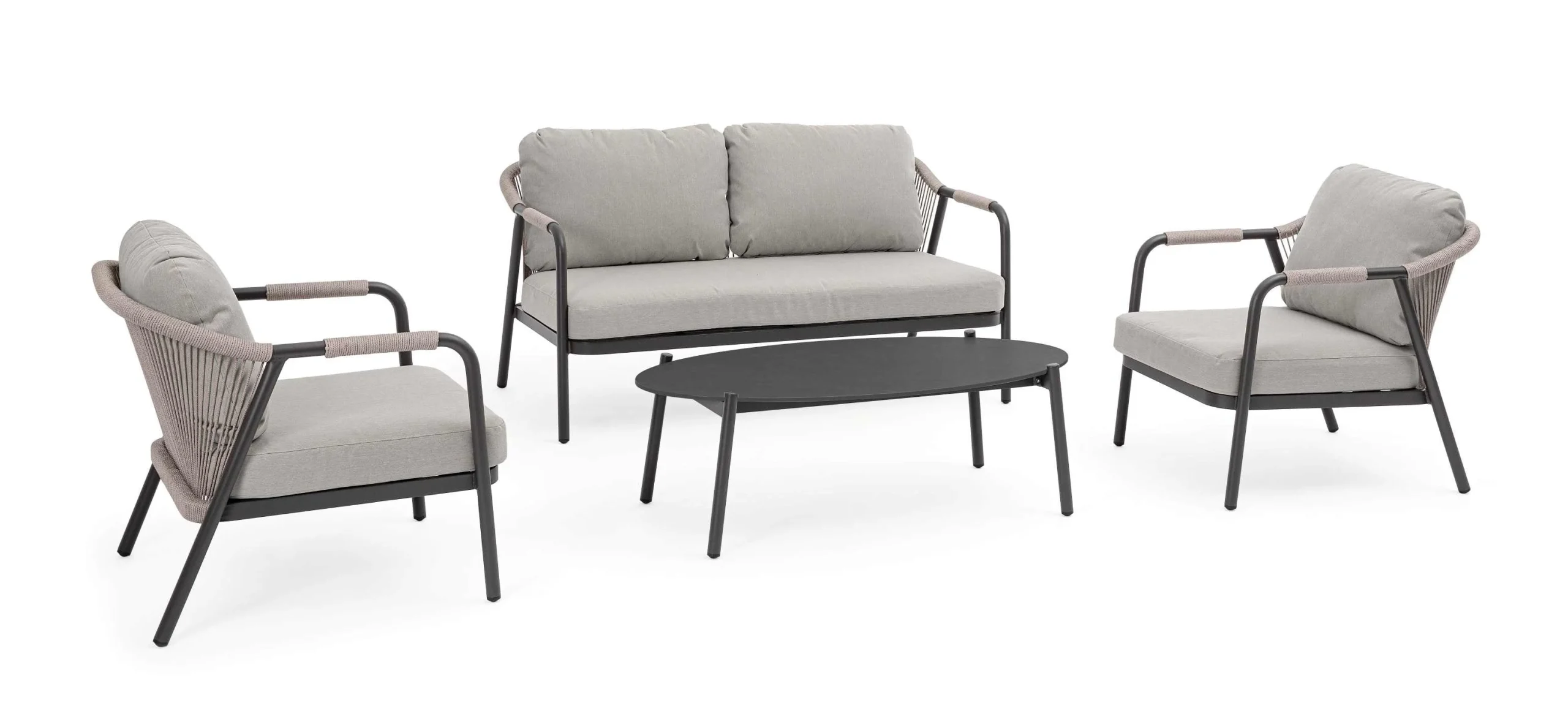 Bizzotto Miravet Set Salotto Antracite Alluminio Corda 4 Pezzi