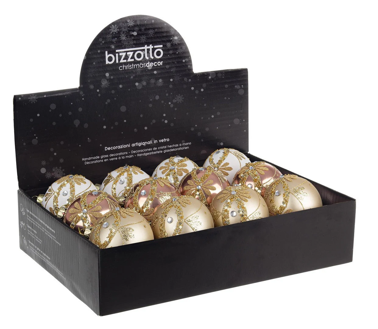 Bizzotto Sfera di Natale Garish D 80 Mm Ass. Bianco Rosa Oro 1 Pz
