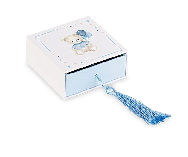 Cupido&Co. Scatola Orsetto Azzurro con Inserto e Nappa 70 x 70 x 30 Mm
