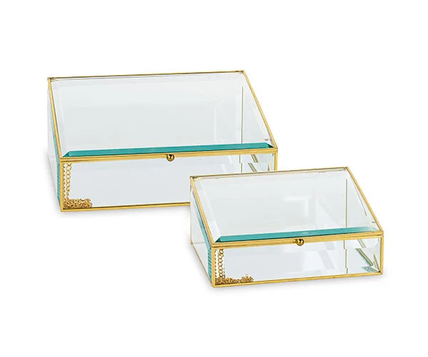 Cupido&Co. Set 2 Scatole Inclinate 180 x 120 x H 75 Mm 240 x 170 x H 105 Mm Vetro Oro