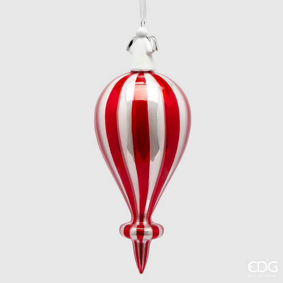 EDG Enzo De Gasperi Addobbo di Natale Fuso a Righe H 18 Cm D 7 Cm White Red