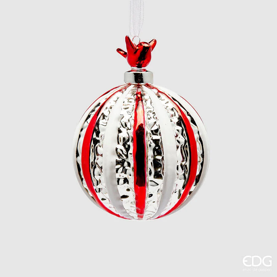 EDG Enzo De Gasperi Addobbo di Natale Palla a Righe Mix D 9 Cm White Red