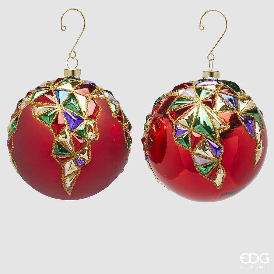 EDG Enzo De Gasperi Addobbo di Natale Palla Arlecchino D 10 Cm Assortiti Red 1 Pz