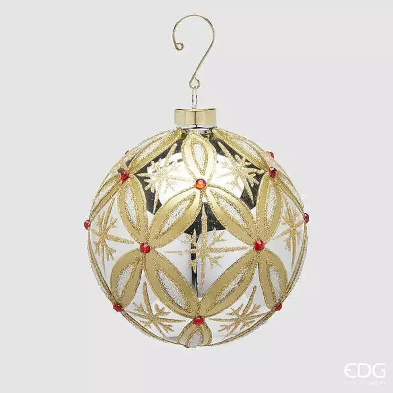 EDG Enzo De Gasperi Addobbo di Natale Palla con Rubini D 12 Cm Silver Gold 1 Pz
