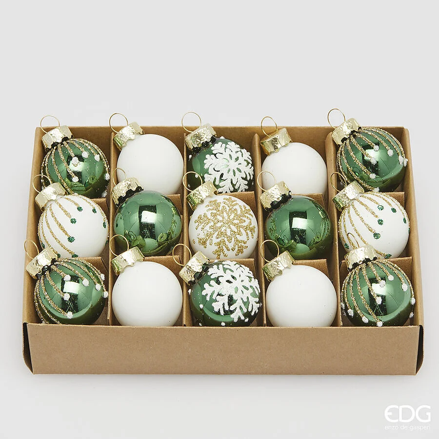 EDG Enzo De Gasperi Addobbo di Natale Palla Decomix D 3 Cm White Green Cf 15 Pz