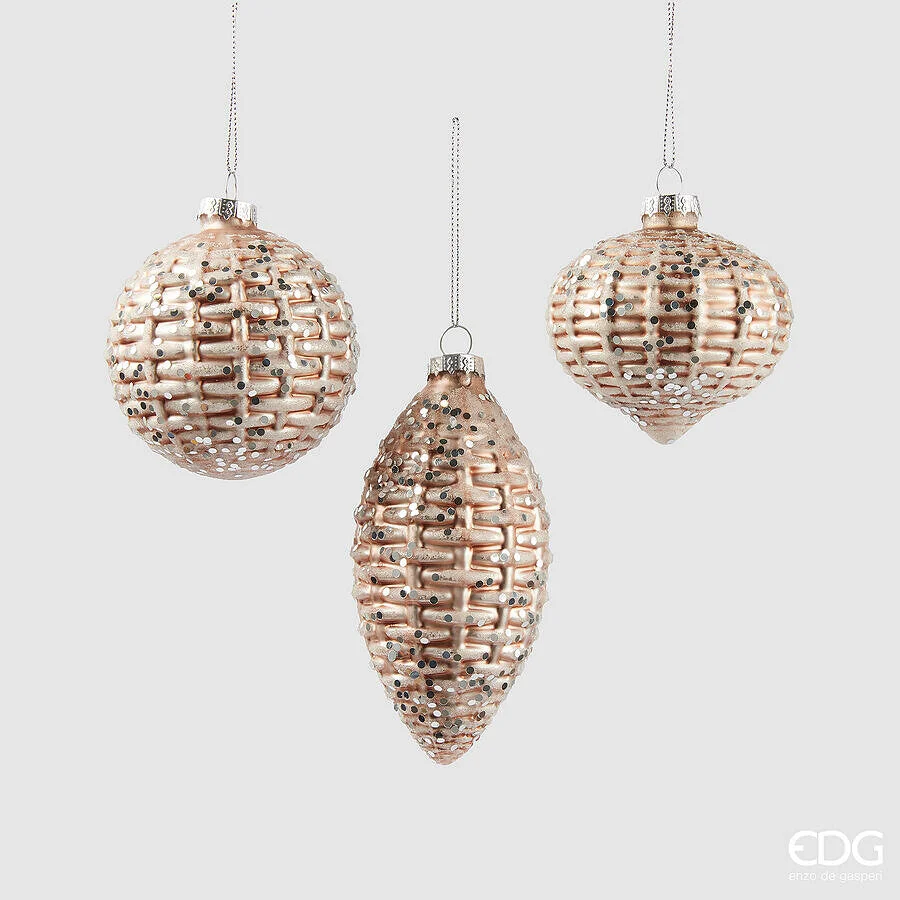 EDG Enzo De Gasperi Addobbo di Natale Palla Trottola Fuso Intreccio D 8 Cm Assortiti Champagne 1 Pz