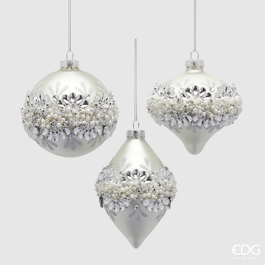 EDG Enzo De Gasperi Addobbo di Natale Palla Trottola Fuso Perle D 10 Cm Assortiti Silver 1 Pz