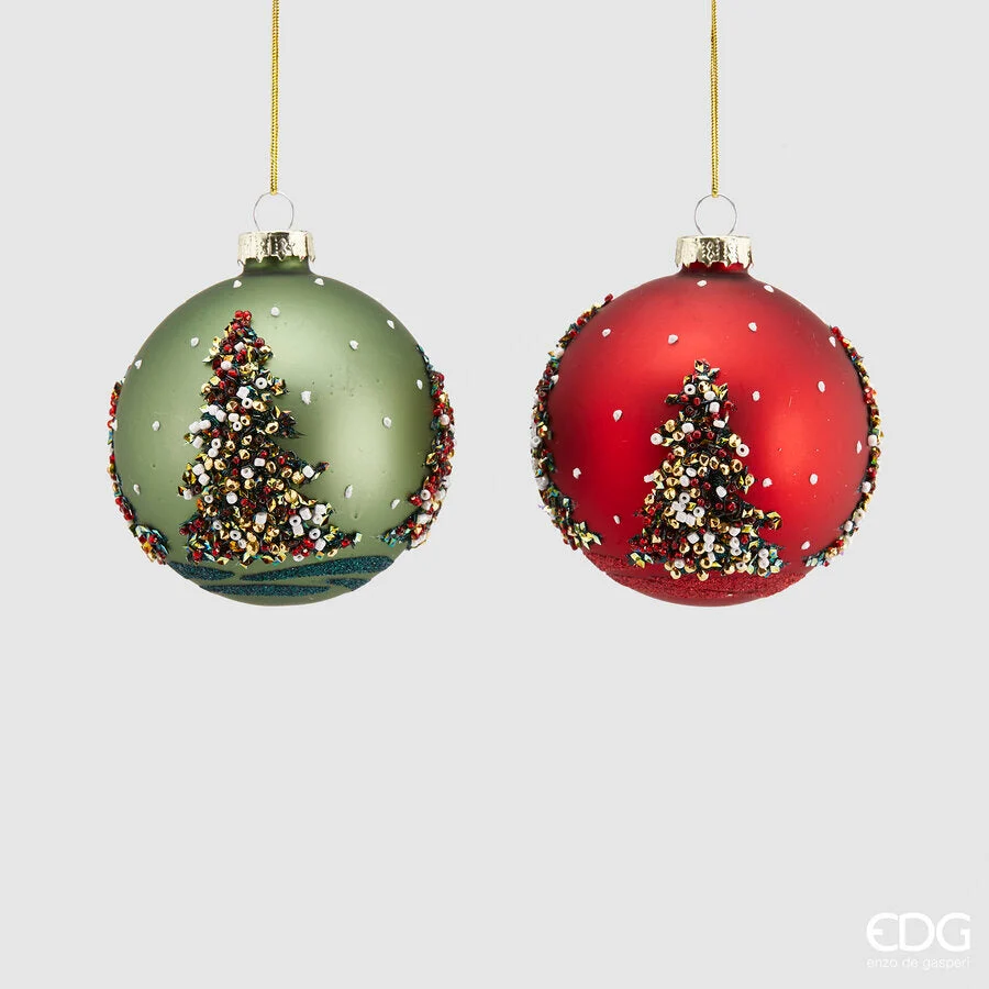 EDG Enzo De Gasperi Addobbo di Natale Palla Vetro Pino Perle D 8 Cm Ass. Green Red