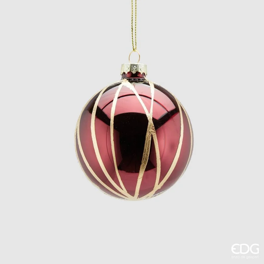 EDG Enzo De Gasperi Addobbo di Natale Palla Vetro Righe D 8 Cm Burgundy