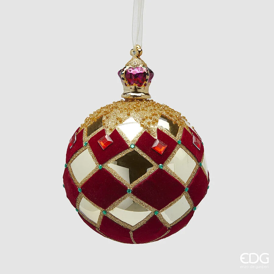 EDG Enzo De Gasperi Addobbo di Natale Palla Vetro Rombi D 12 Cm Red Gold