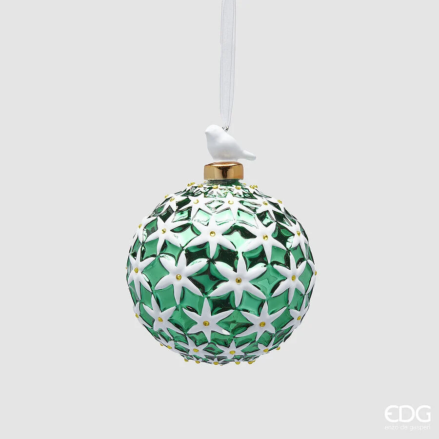 EDG Enzo De Gasperi Addobbo di Natale Palla Vetro Star Bethlem D 10 Cm White Green