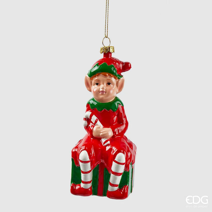 EDG Enzo De Gasperi Addobbo Elfo di Natale H 13,5 Cm 5 x 6 Cm Green Red 1 Pz