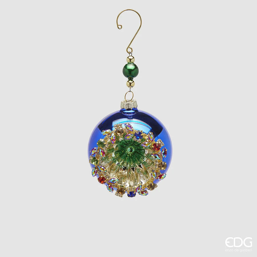 EDG Enzo De Gasperi Addobbo Natale Palla Jewel Vetro D 8 Cm Blue 1 Pz