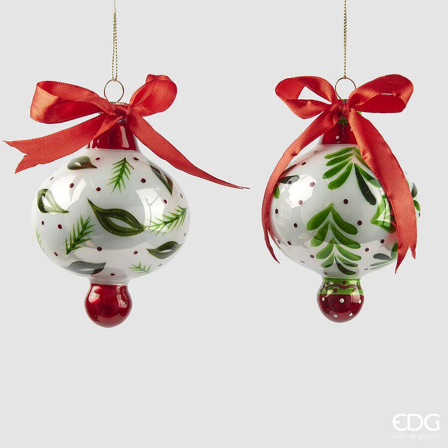 EDG Enzo De Gasperi Addobbo Natale Trottola Foglie Vetro H 12 Cm D 8 Cm Ass. Green Red 1 Pz