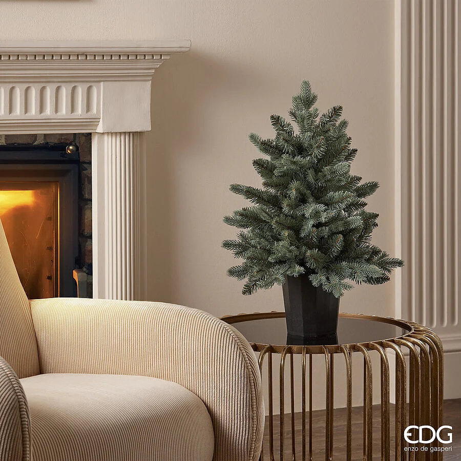 EDG Enzo De Gasperi Albero di Natale Pino Argentato con Vaso H 60 Cm D 48 Cm Sage