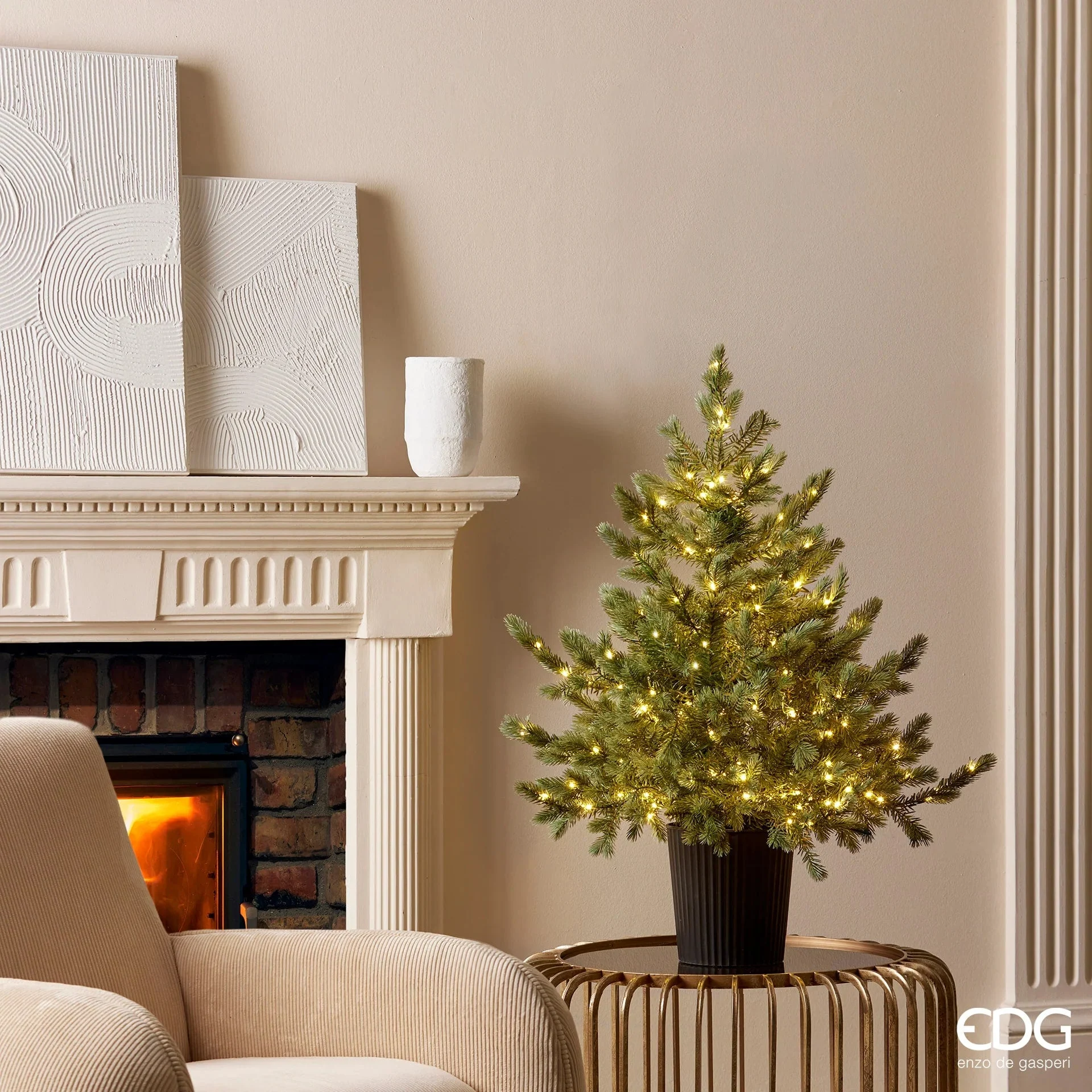 EDG Enzo De Gasperi Albero di Natale Pino Argentato H 90 cm D 85 Cm con 240 Led