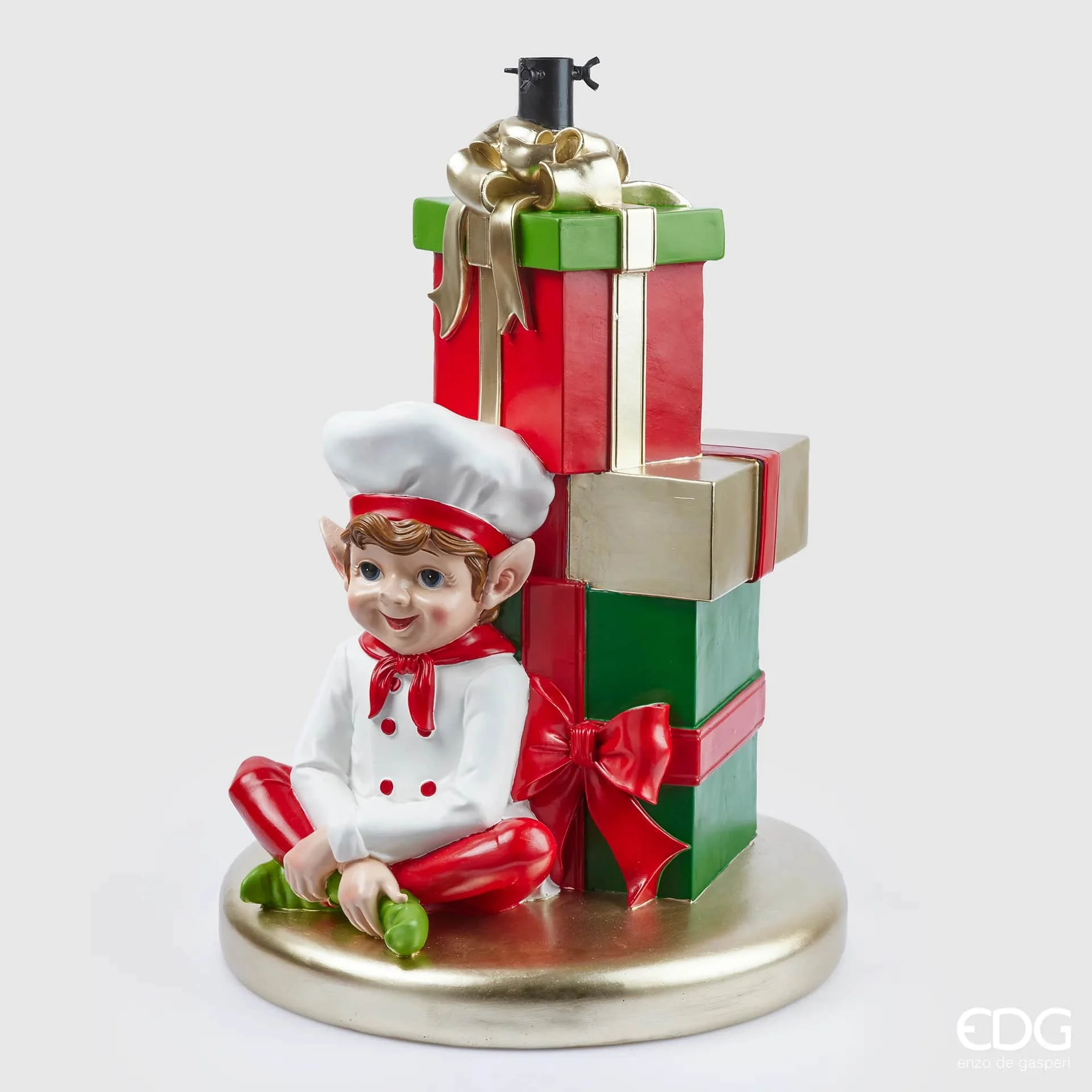 EDG Enzo De Gasperi Base per Pino Albero di Natale Elfo Cuoco H 59 Cm 45 x 45 Cm Green Red