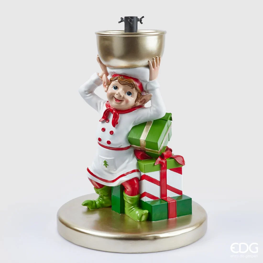 EDG Enzo De Gasperi Base per Pino Albero di Natale Elfo Cuoco H 65 Cm 40 x 40 Cm Green Red