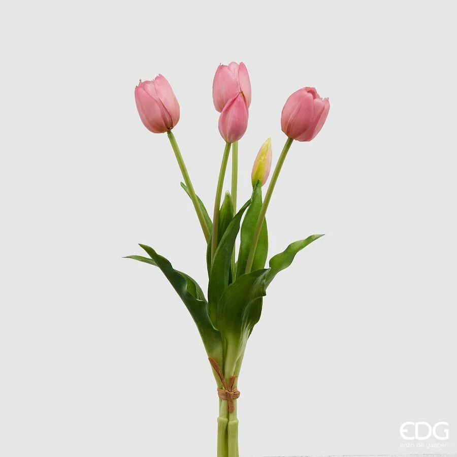 EDG Enzo De Gasperi Bouquet di 5 Tulipani Chiusi Gomma H 40 Cm Mauve