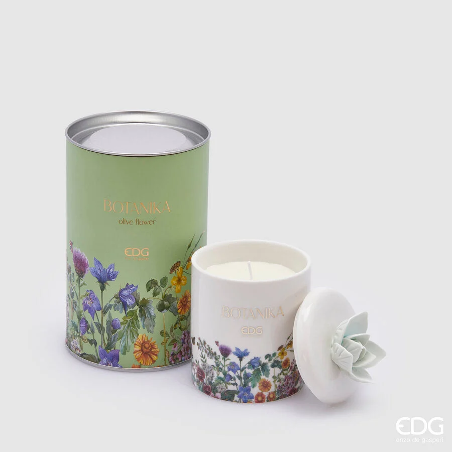 EDG Enzo De Gasperi Candela Botanika C/Ceram. H 13 Cm D 8 Cm C2 Olive Flowers