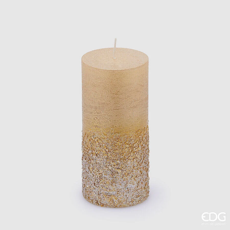 EDG Enzo De Gasperi Candela Rustic Moccolo H 14 Cm D 7 Cm Glitter Light Gold