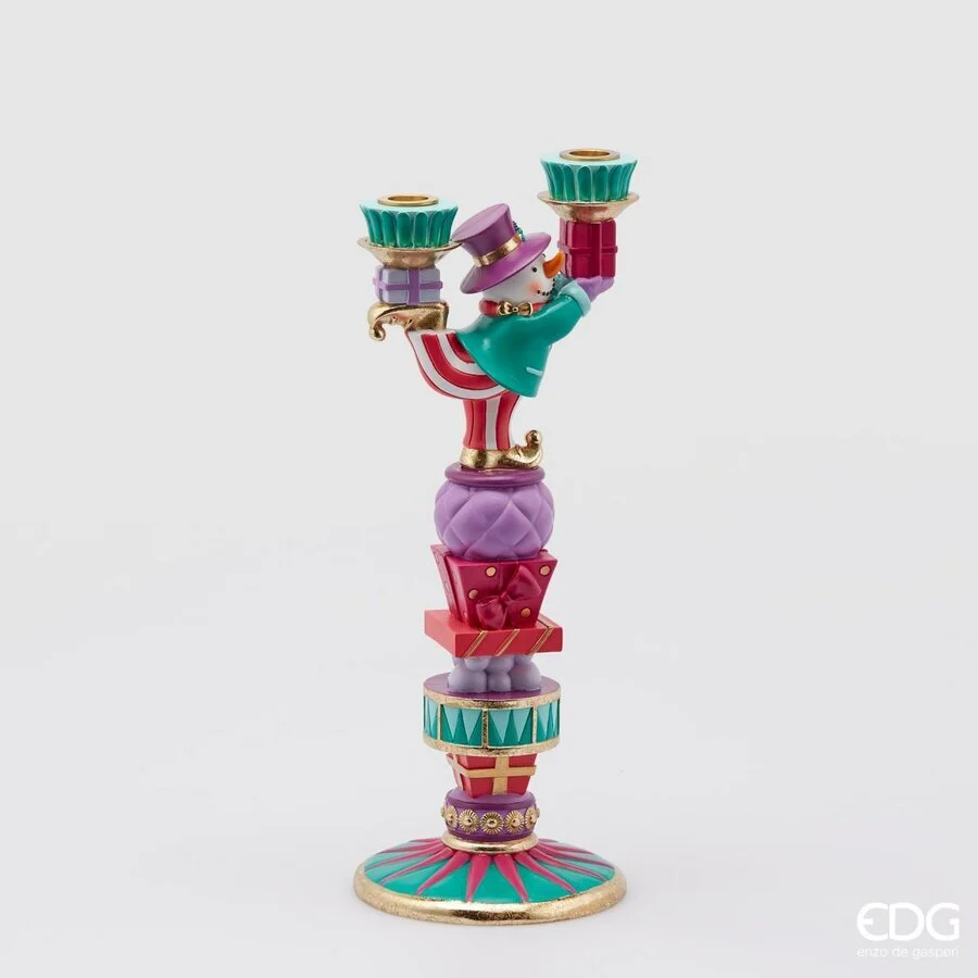 EDG Enzo De Gasperi Candeliere Uomoneve Natale Circo 2 Fiamme H 41 Cm Multicolor