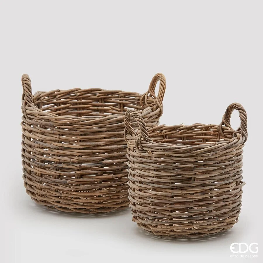 EDG Enzo De Gasperi Set 2 Cesti Natale Rattan Rotondo con Manici