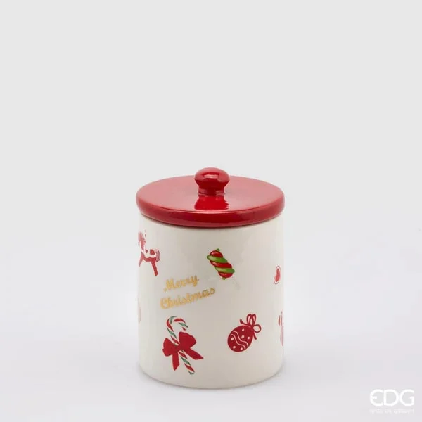 EDG Enzo De Gasperi Contenitore Cilindrico Decori Natale H 17 Cm D 12 Cm Green Red