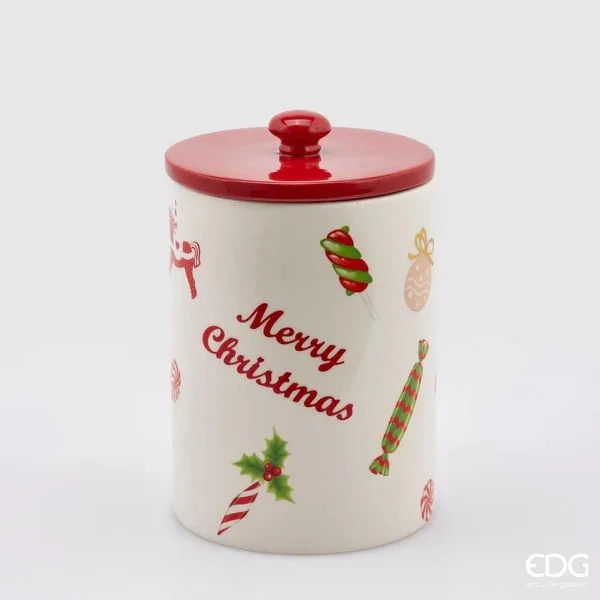 EDG Enzo De Gasperi Contenitore Cilindrico Decori Natale H 22 Cm D 15,5 Cm Green Red