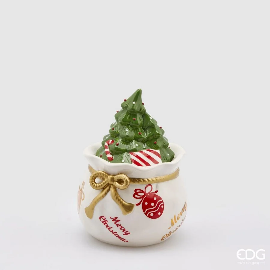 EDG Enzo De Gasperi Contenitore di Natale Forma Sacco con Pino H 20 Cm D 14 Cm Green Red