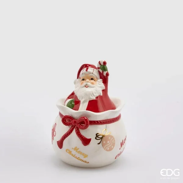 EDG Enzo De Gasperi Contenitore Sacco Babbo Natale H 21 Cm D 14 Cm Ceramica Green Red