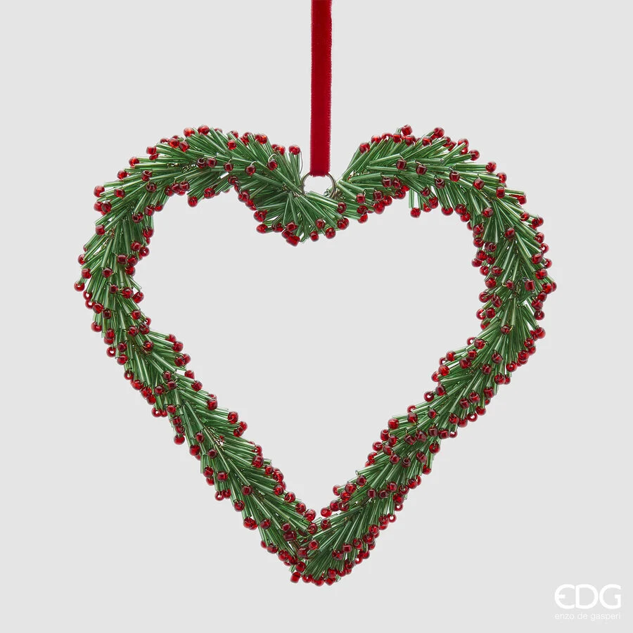 EDG Enzo De Gasperi Decorazione di Natale Berryfire a Cuore D 15 Cm Green Red