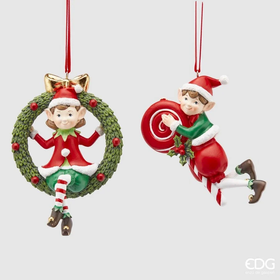 EDG Enzo De Gasperi Decorazione Elfo Natale Poly H 11 Cm Ass. Green Red 1 Pz