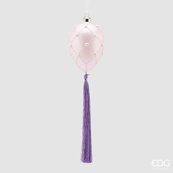 EDG Enzo De Gasperi Decoro Uovo Vetro con Perle H 11 Cm D 8 Cm Lavanda