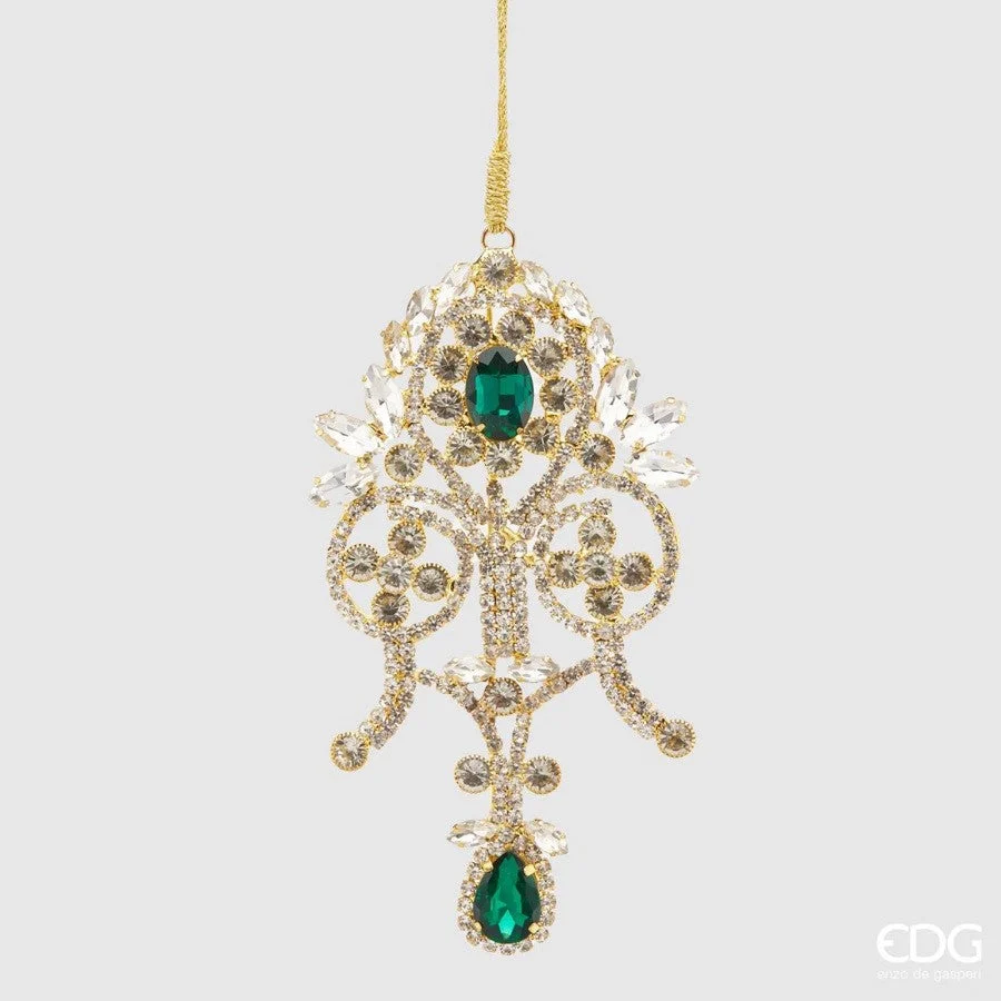 EDG Enzo De Gasperi Decorazione Natale Gemme Vetro Damasco H 13 Cm Green 1 Pz