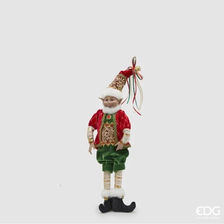 EDG Enzo De Gasperi Decoro Natale Elfo H 56 Cm da Appendere Green Red