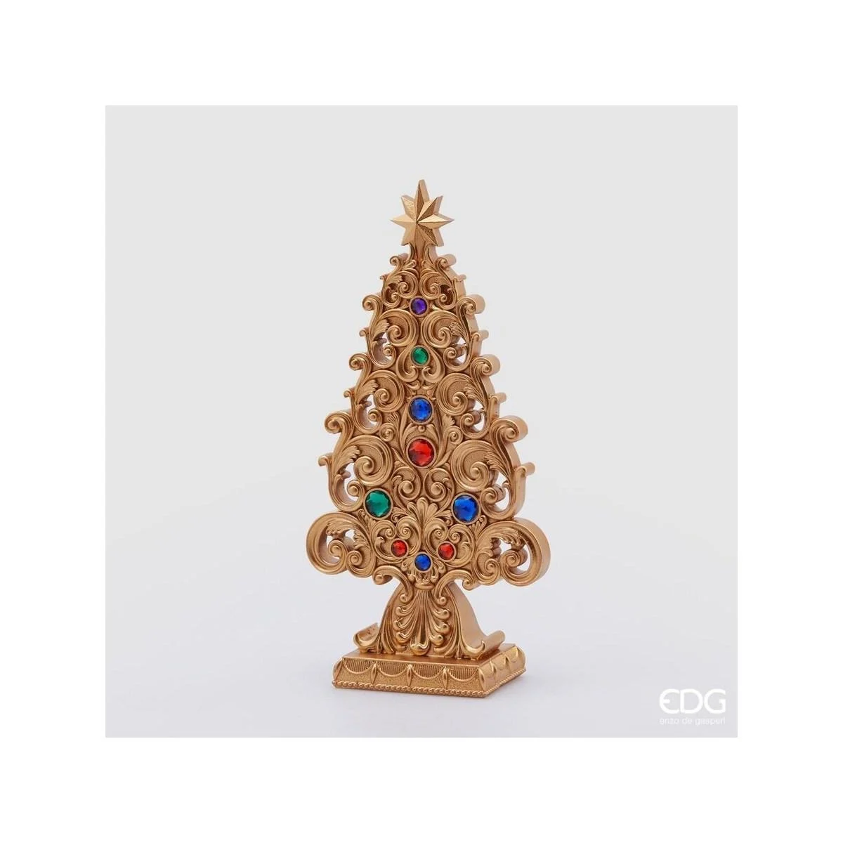EDG Enzo De Gasperi Decoro Natale Pino Poly con Gemme H 38 19 x 9 Cm Gold