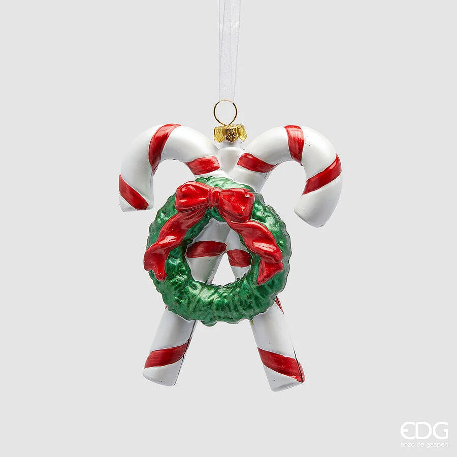EDG Enzo De Gasperi Addobbo di Natale Candy Cane x2 H 12 Cm con Fiocco Green Red