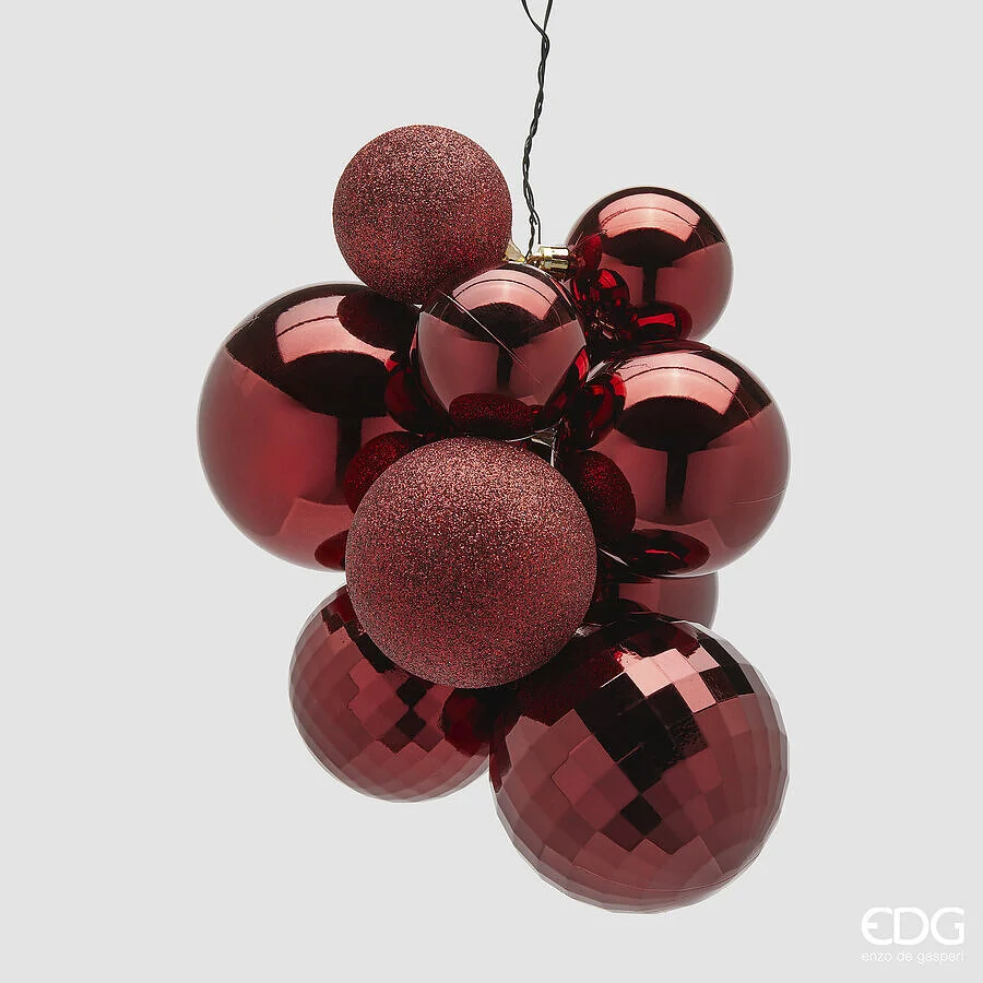 EDG Enzo De Gasperi Addobbo di Natale Grappolo MirrorMix 10 Pz Burgundy