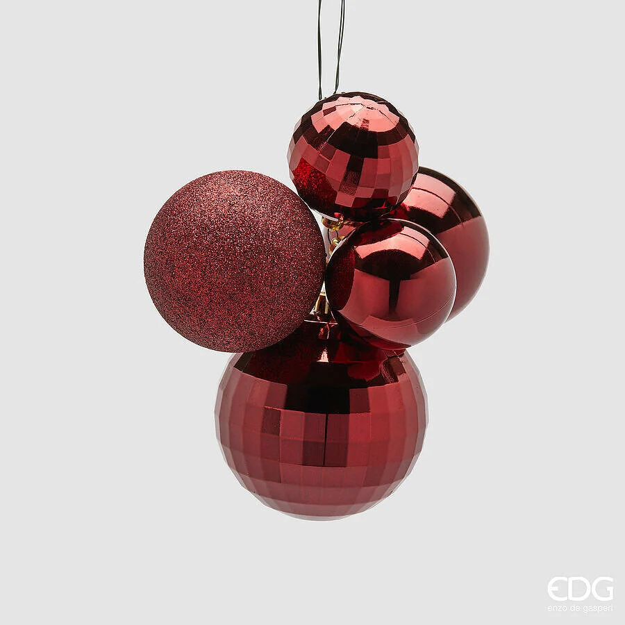 EDG Enzo De Gasperi Addobbo di Natale Grappolo MirrorMix 5 Pz Burgundy
