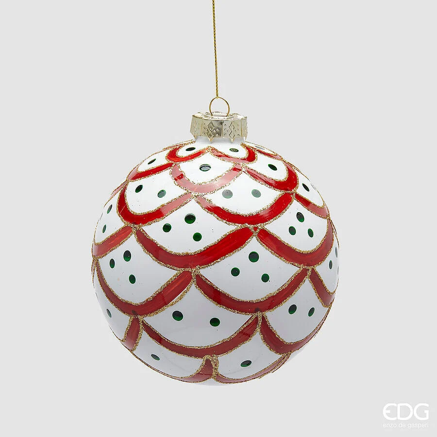 EDG Enzo De Gasperi Addobbo Palla Balze di Natale D 12 Cm White Red 1 Pz