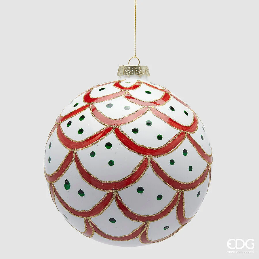 EDG Enzo De Gasperi Addobbo Palla Balze di Natale D 15 Cm White Red 1 Pz