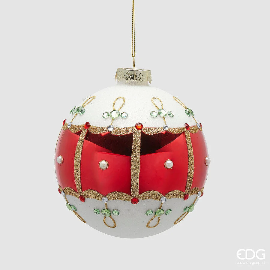 EDG Enzo De Gasperi Addobbo Palla Fascia Deco di Natale D 12 Cm White Red