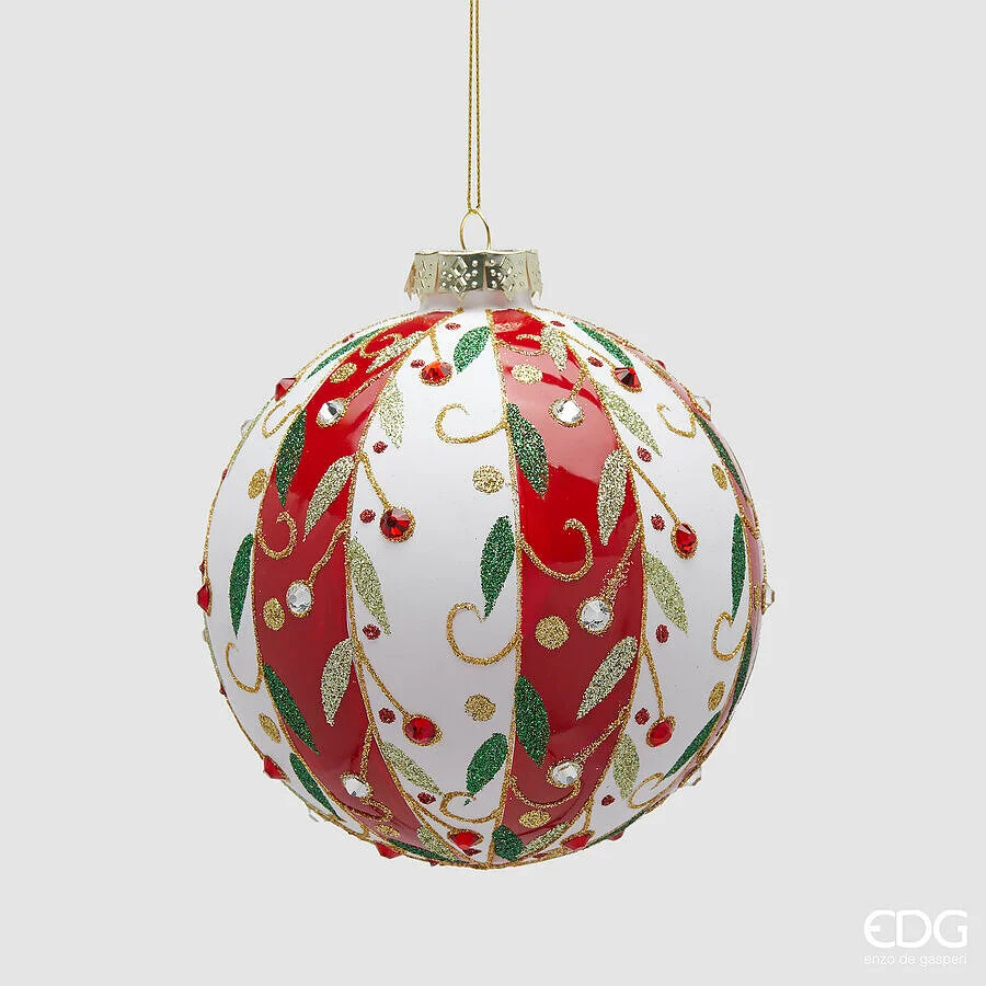 EDG Enzo De Gasperi Addobbo Palla Fascie Vischio di Natale D 12 Cm White Red